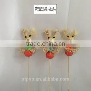 Straw and Fabric Scarecrow With Pumpkin for Halloween Decoration thumbnail-2