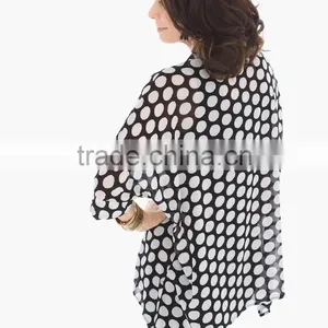 Women's Sheer Chiffon Botton up and Roll up Sleeve Shirt thumbnail-2