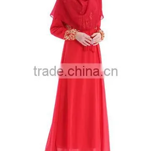 Guangzhou Wholesale Clothing OEM Hijab Style Bright Front Long Sleeve Ten Colors Chiffon Jalabiya With Sash thumbnail-1
