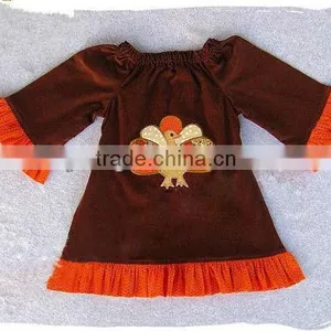 Fall Thanksgiving Turkey Dress - Custom Boutique Clothing Girl Peasant Ruffle Dress thumbnail-1