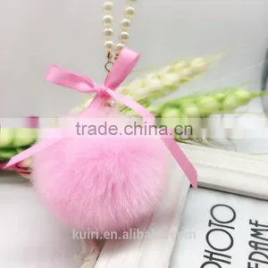 Women Fashion Cute Faux Fur Ball Faux Pearl Keychain Handbag Key Ring Car Key Chain Fmq-16 thumbnail-1