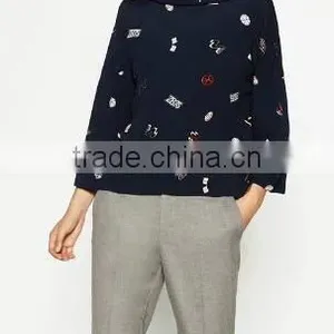 Runwaylover EY2339B Europe Style 2017 Ladies Fashion Label Printed Blouse thumbnail-1