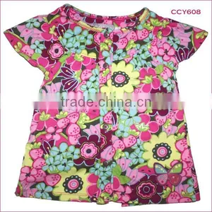Mini Fashion Color Flower Designs Wholsale Summer Cotton Cap-sleeve Girls Net t Shirt thumbnail-1