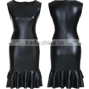Sexy Women Party Wear Pencil Sleeveless Dress Fashion Leather Back Zipper Dresses 2016 thumbnail-3