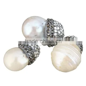 Raw Pearls Natural Freshwater Loose Pearl Beads With Rhinestone Clay Pave thumbnail-1