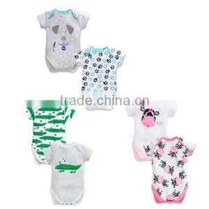 2pcs/lot Cartoon Triangle Short Sleeve 100% Cotton Baby Romper thumbnail-2