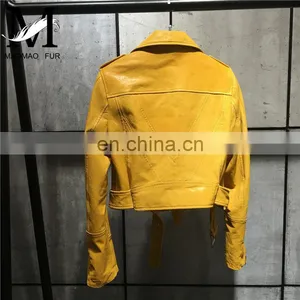 New Fashion Zipper Short Slim Leather Jacket Suppliers Genuine Womens Leather Jacket thumbnail-3