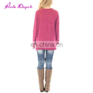 Solid Rose Red Irregular Knot Fashion Ladies Long Sleeve Women Top and Blouses thumbnail-2