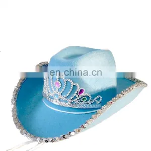 MCH-1315 Party Carnival Funny Cheap Blue Crown Cowgirl Felt Hat thumbnail-1
