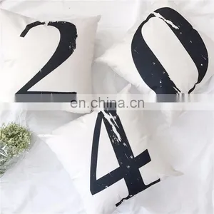 Popular Promotional Number Design Cotton Linen Cushion Cover thumbnail-2
