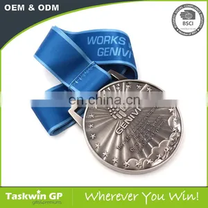 Custom Silver Plated Metal Medal With Ribbon Drape thumbnail-2