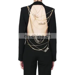 Ladies Fashion Casual Suit With Back Metal Chain Decoration Black Suit Jacket Women Blazers Suits thumbnail-2