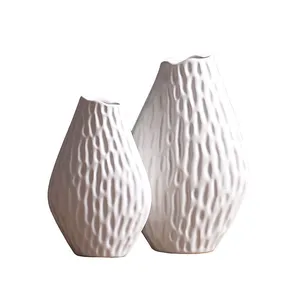 Nordic Style Almond Matte Irregular White Ceramic Artificial Flower Vase Decor For TV Bench thumbnail-5
