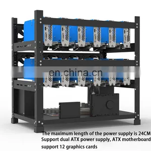 New Open Air Rig Frame 12 GPU Case Graphic Card Holder Computer Rack Support Double ATX Power And 12cm Fan thumbnail-5
