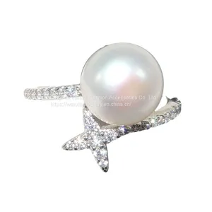 S925 Sterling Silver Ring Female Diamond Cross Star Pearl Ring thumbnail-1