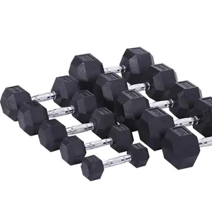 Wholesale Fitness Workout 5pounds-90Pounds Professional Gym Weight Lifting Training Rubber Hex Dumbbells thumbnail-1