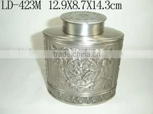 Pewter-Plated Oval Design Metal Tea Tin(LD-423M) thumbnail-1