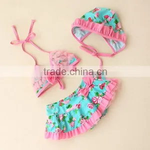 The New Item of Flowers Printed Baby Swimsuit With Laces Which is the Most Popular in 2015,girls Swimwear,kids Swimwears thumbnail-1