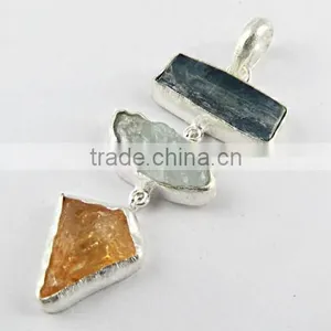 Fabulous Rough Kyanite Aquamarine Pendant, Gemstone Silver Jewellery, Fine Silver Jewellery thumbnail-1