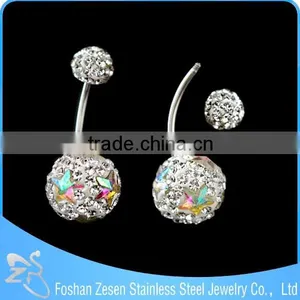 Nickel Free 316L Surgical Steel 14ga CZ Gem Paved Ferido Ball Belly Button Rings thumbnail-1