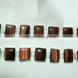 Red Tiger Eye Gemstone Metal Bracelet thumbnail-1