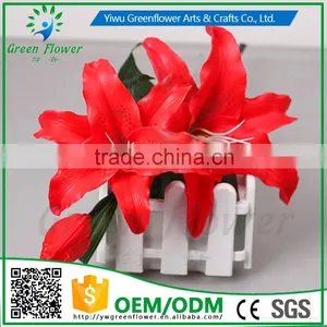 2016 Wholesale 3 Heads Latex Artificial PU Flowers Lily Real Touch Bouquet Wedding Bridal Decor Display Flower thumbnail-3