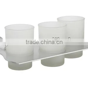 Set of 3 Frosted Glass Tooth Cup With Alumimum Shelf thumbnail-1