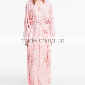 Wholesale Sexy Long Elengant Women 100% Viscose Digital Printing Woven Rayon Sleep Kimono Robes thumbnail-1