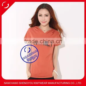 100 Cotton Custom Printed Women Short Sleeve Sweatshirt Hoodies With Hood thumbnail-1
