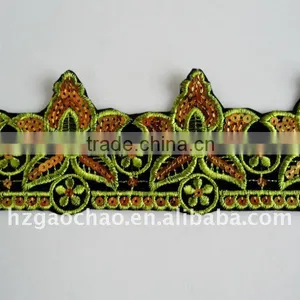 Classic Gold Sequin Embeoidery Lace Plant Design thumbnail-1