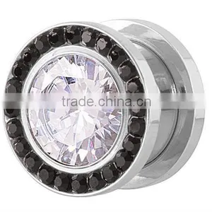 Black & Clear Big Bling Surgical Steel Screw-On Tunnel Plugs thumbnail-1