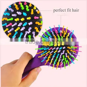 Abundant Hair & Antistatic Detangling Comb Eyecandy Rainbow Wave Curly Plastic Hair Brush thumbnail-5