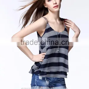 Fashion Lady Sexy Stripe Tank Top Loose Vest thumbnail-1