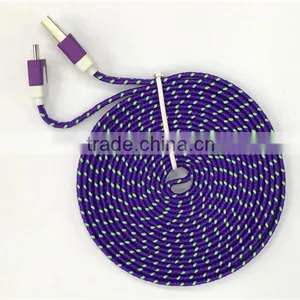 New Arrival Micro Colorful Noodle Flat Data Sync 3m USB Charging Cable for Cell Phone thumbnail-3
