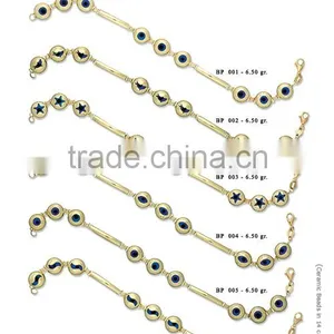 14K Solid Gold Turkish Evil Eye Bead Charm Amulet Cheap Bracelet thumbnail-1