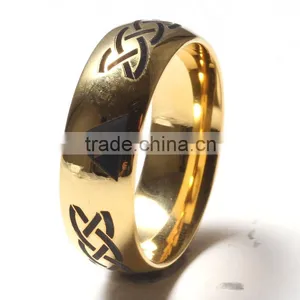 Mens Dome Yellow Gold Celtic Tungsten Ring thumbnail-1