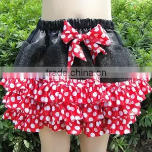 Mini Satin Ruffle Tutu, Red Polka Dots Girls Skirts With Ribbon Bow thumbnail-1