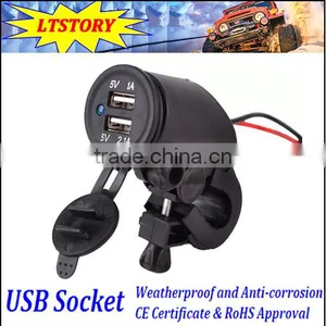 Motorcycles Car Waterproof Double USB Charger Adapter Socket 12-24V thumbnail-1