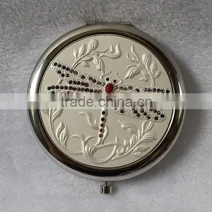 High Quality Unique Design Gold Silver Dragonfly Folding Round Pocket Mirror thumbnail-2
