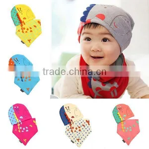 New Lovely Infants Triangle Scarf Bibs + 3D Giraffe Print Cotton Beanie Hats Caps thumbnail-1