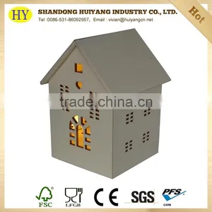 House Shaped Custom Unfinished LED Wooden Lantern thumbnail-1