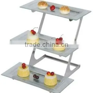 3 Layer Glass Board Stainless Steel Buffet Display Shelf thumbnail-1