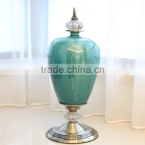 Crackle Glaze Glossy Blue Set of 3 Ceramic Vase thumbnail-3