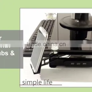 Desktop Organizer Office Glass Computer Laptop Monitor Stand Riser With USB Hubs thumbnail-1