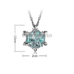 Cheap 2016 New XMAS Gift Blue Crystal Snowflake Frozen Flower Silver Plated Necklace Pendant thumbnail-2