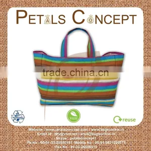 Multi Color Stripe Print Tote Bag - 340 Gsm Laminated Jute - 14 x 15 Weave High Quality Jute Fabric thumbnail-1