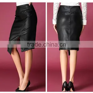 Real Sheep Leather Skirts PU Leather Beautiful Step Skirts High-waisted Pencil Skirt thumbnail-4