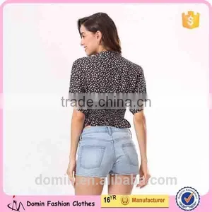 2015 Ladies New Fashion Floral Printed Short Sleeve Woman Cotton Crop Top thumbnail-3