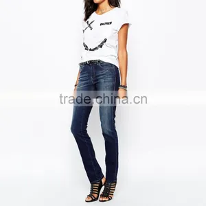 Plain Straight Latest Design Jeans Pants for Girl Washed Custom thumbnail-1