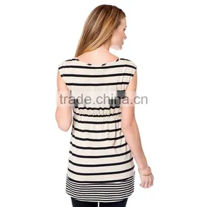 OEM Sleeveless Plus Size Stripe Pregnant t Shirt Wholesale Maternity Clothing thumbnail-3